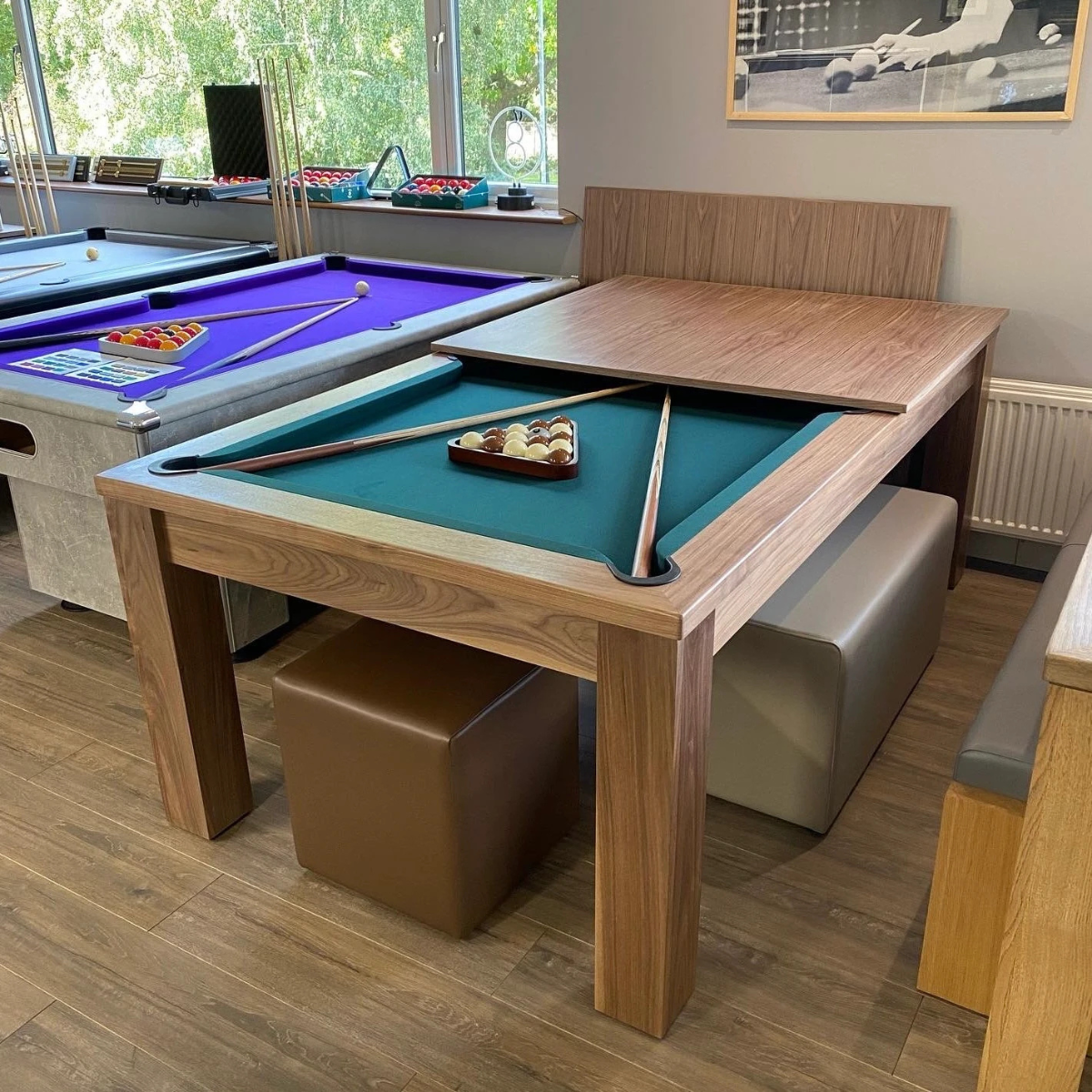 FMF English Pool Table With Dining Top Elixir Solid Timber Walnut 6ft Or 7ft