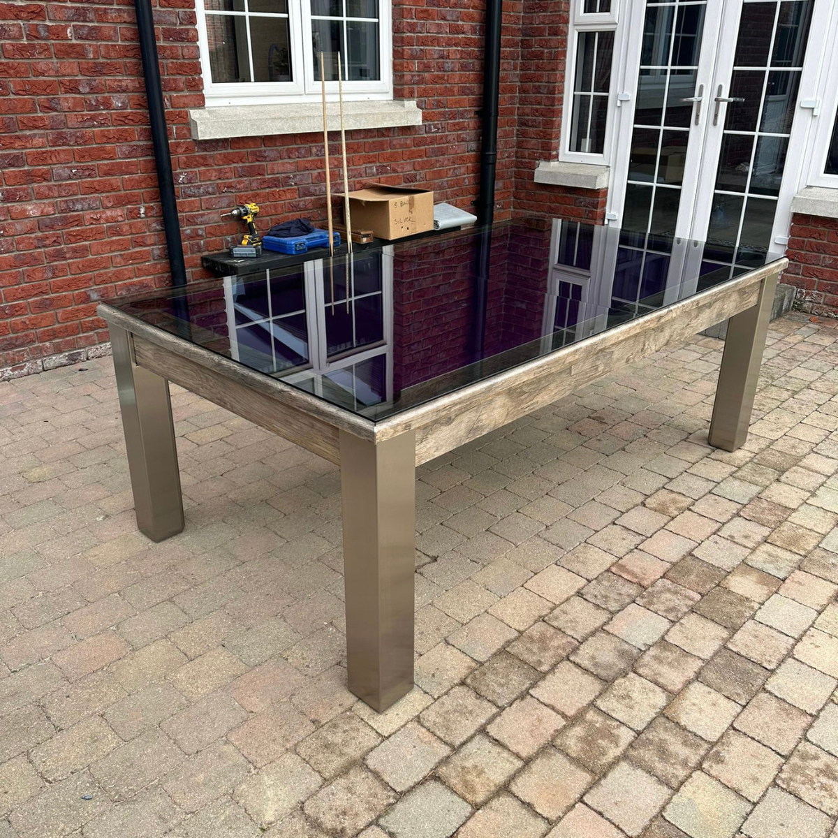 FMF Outdoor English Pool Table With Tinted Glass Dining Top Elixir 6ft Or 7ft