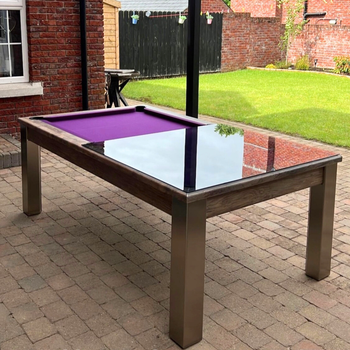 FMF Outdoor English Pool Table With Tinted Glass Dining Top Elixir 6ft Or 7ft