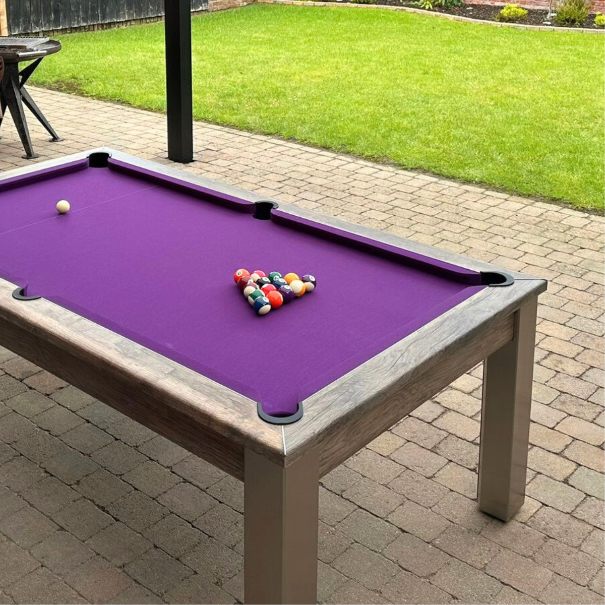 FMF Outdoor English Pool Table With Tinted Glass Dining Top Elixir 6ft Or 7ft
