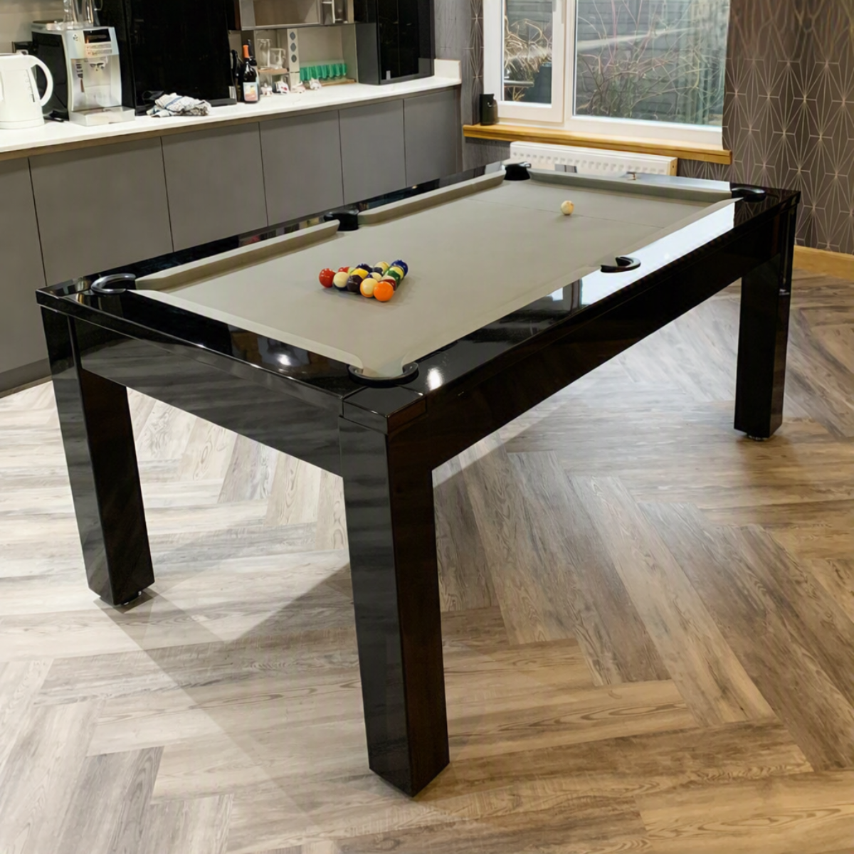 Geordie Pool English Pool Table With Dining Top Gloss Black 7ft