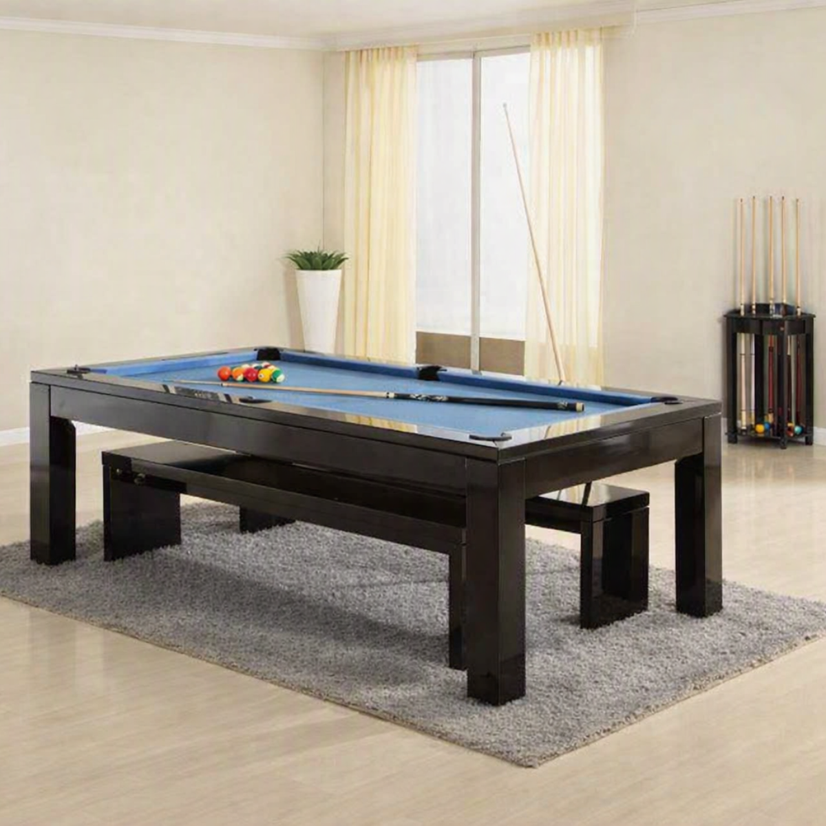 Geordie Pool English Pool Table With Dining Top Gloss Black 7ft