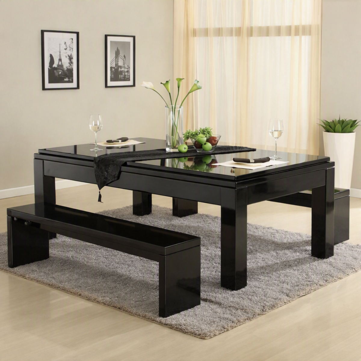 Geordie Pool English Pool Table With Dining Top Gloss Black 7ft