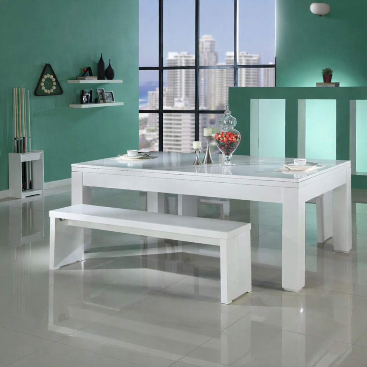Geordie Pool English Pool Table With Dining Top Gloss White 7ft