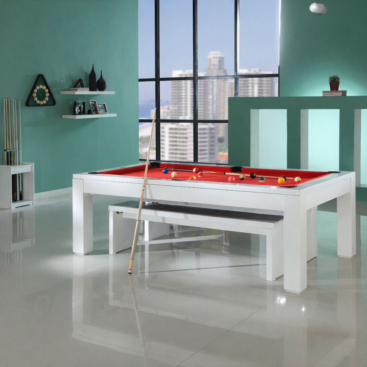 Geordie Pool English Pool Table With Dining Top Gloss White 7ft