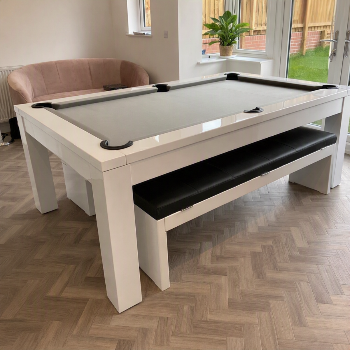 Geordie Pool English Pool Table With Dining Top Gloss White 7ft