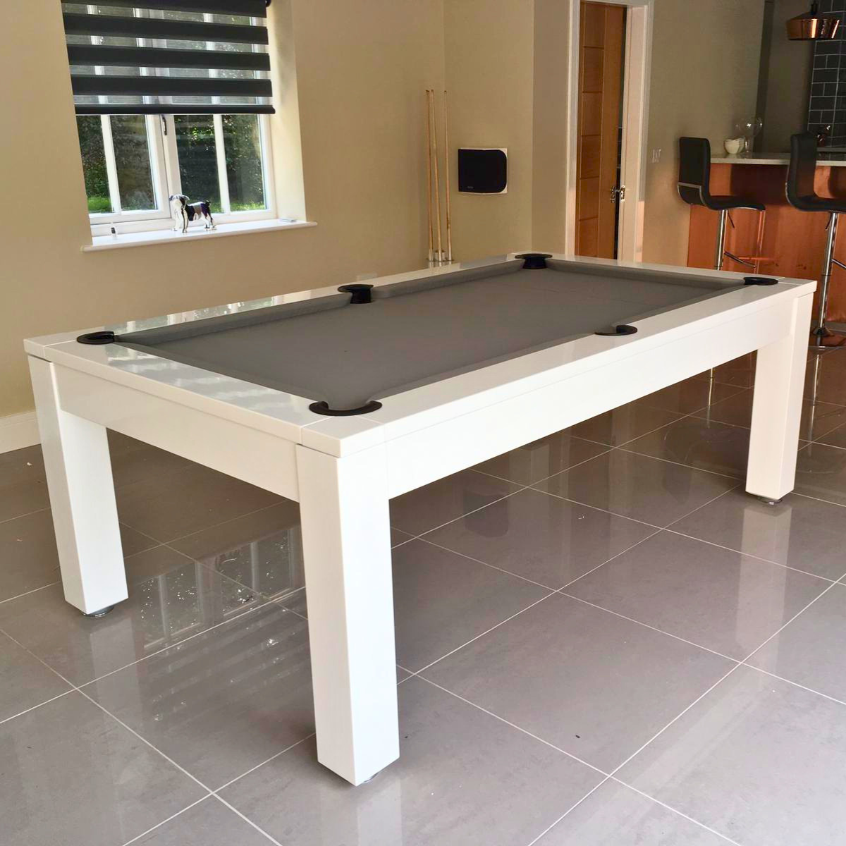 Geordie Pool English Pool Table With Dining Top Gloss White 7ft
