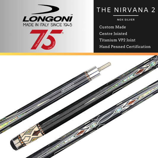 The Longoni Nirvana 2 American Pool Cue Nox Silver