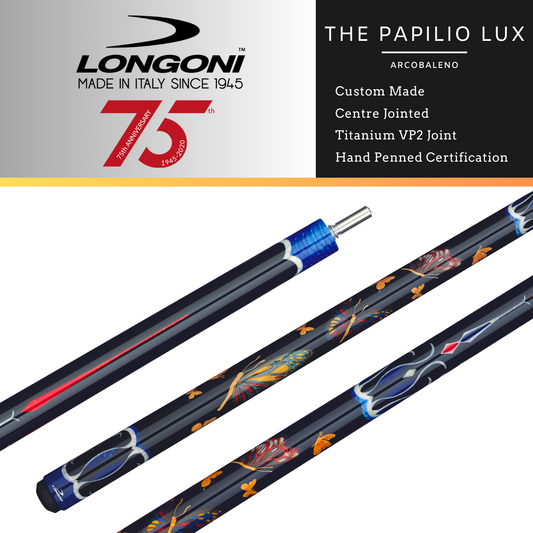 The Longoni Papilio Lux American Pool Cue Arcobaleno
