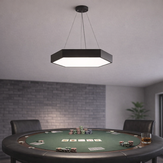Poker Table Light LED Pendant 60W 3CCT Hexagon Black 80cm x 80cm