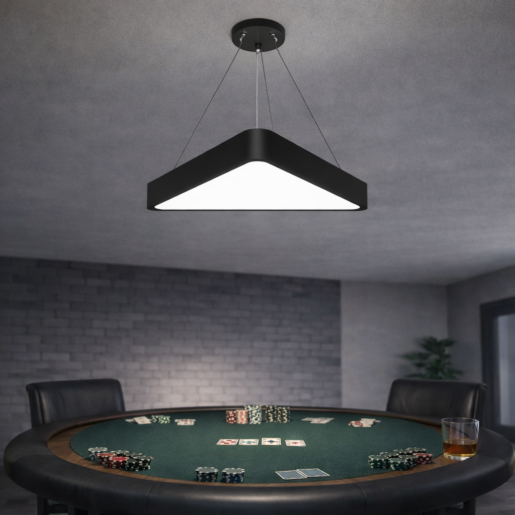 Poker Table Light LED Pendant 48W 3CCT Triangle Black 60cm x 60cm