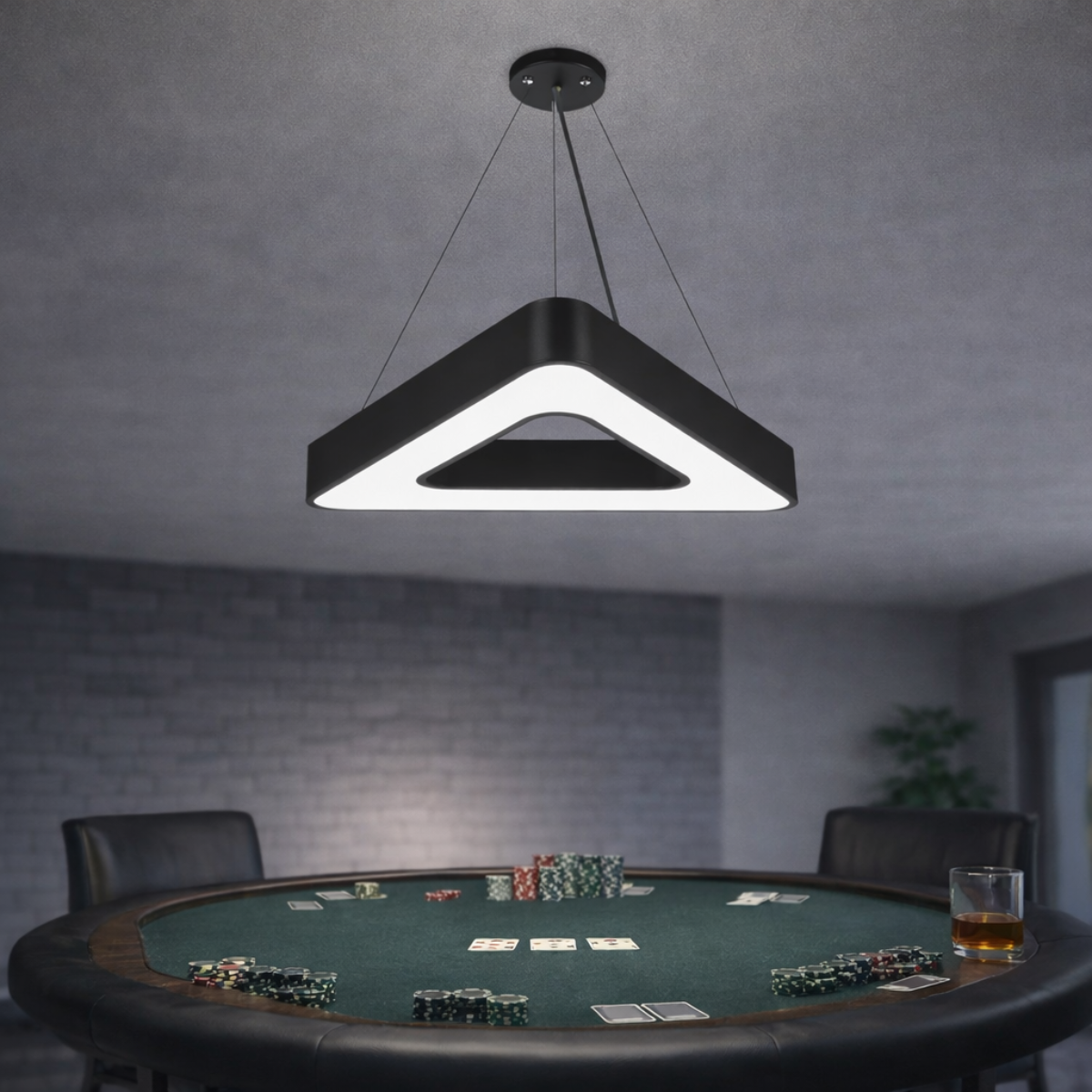 Poker Table Light LED Pendant 36W 3CCT Triangle Halo Black 60cm x 60cm