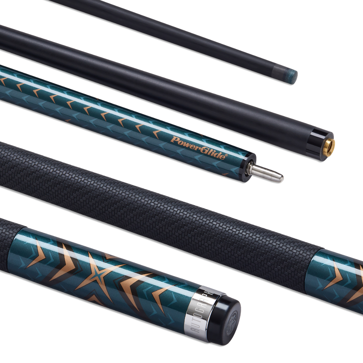 PowerGlide Snooker & Pool Cue Centre Jointed Autograph 3K Carbon Fibre Green 57" 145cm