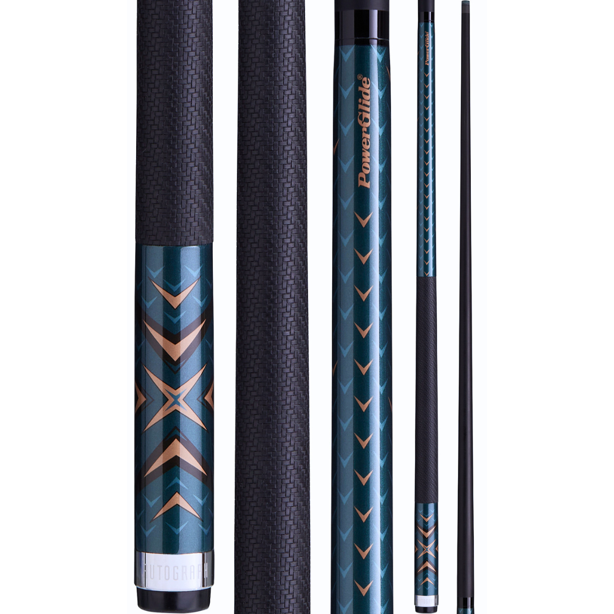 PowerGlide Snooker & Pool Cue Centre Jointed Autograph 3K Carbon Fibre Green 57" 145cm
