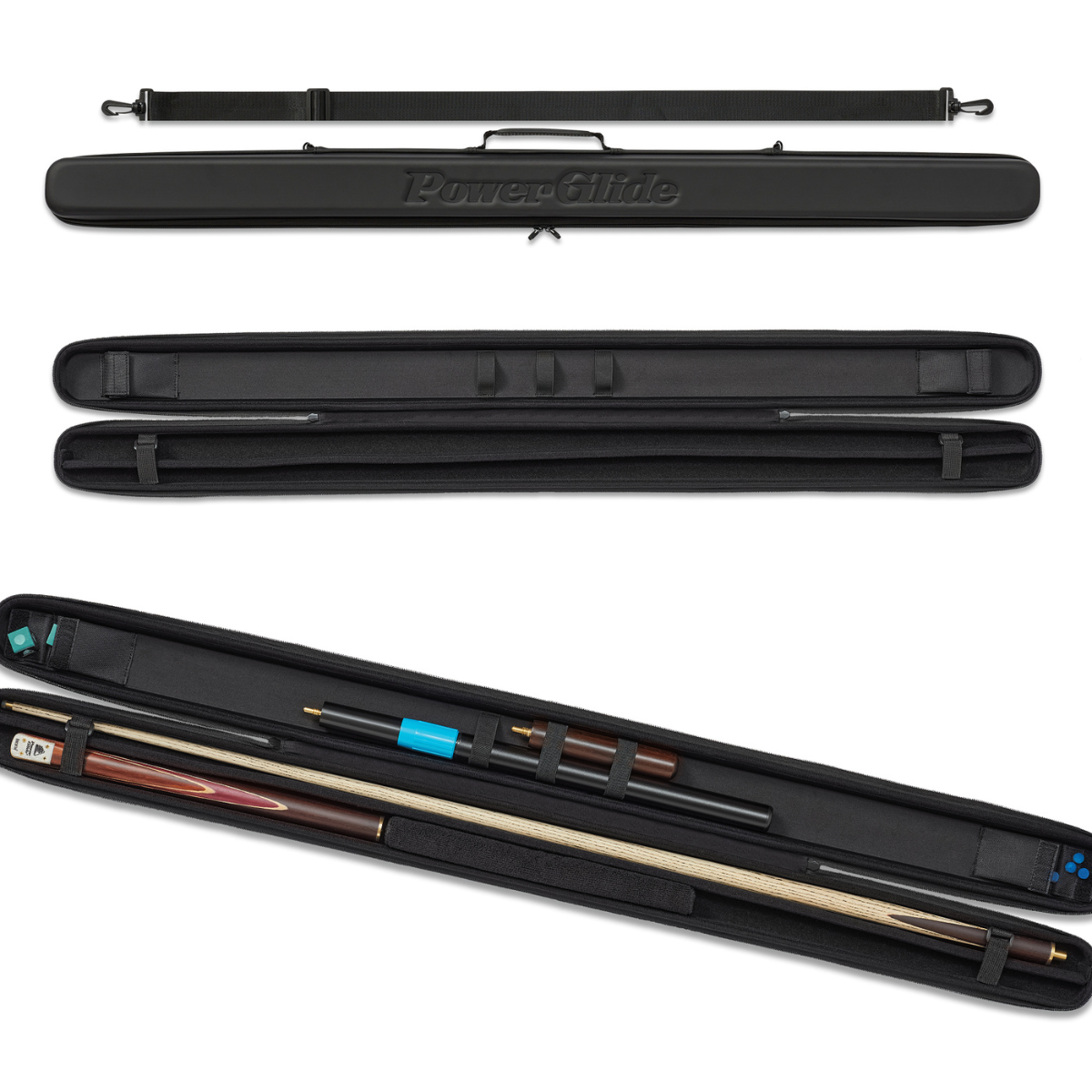 PowerGlide Snooker & Pool Cue Case Svartur Black 3/4 Joint - Holds 1 Cue