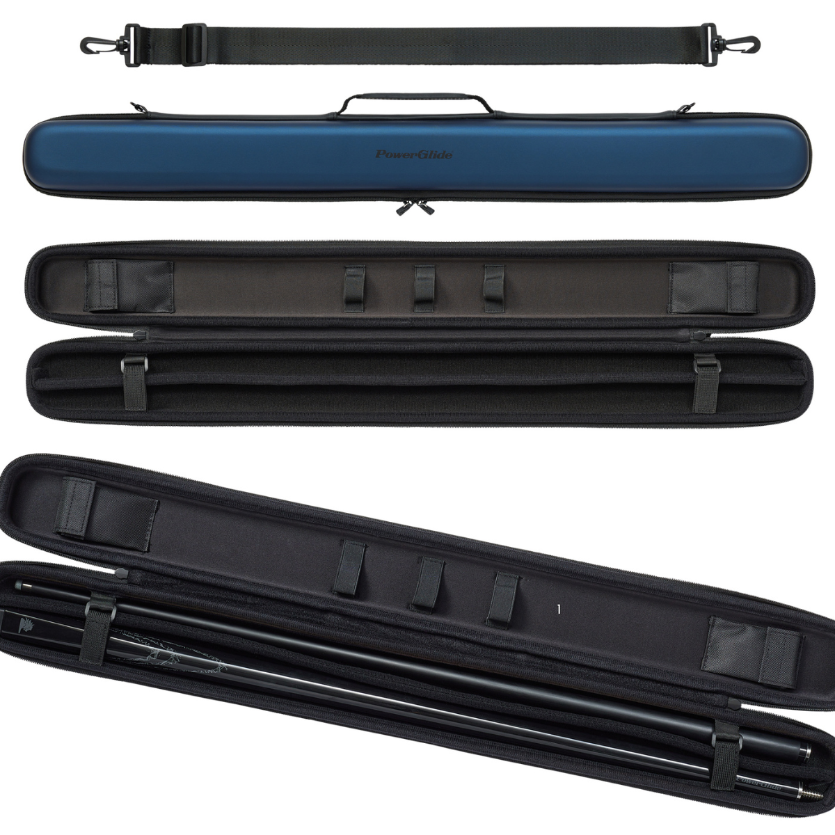 PowerGlide Snooker & Pool Cue Case Svartur Met Blue Centre Joint - Holds 1 Cue