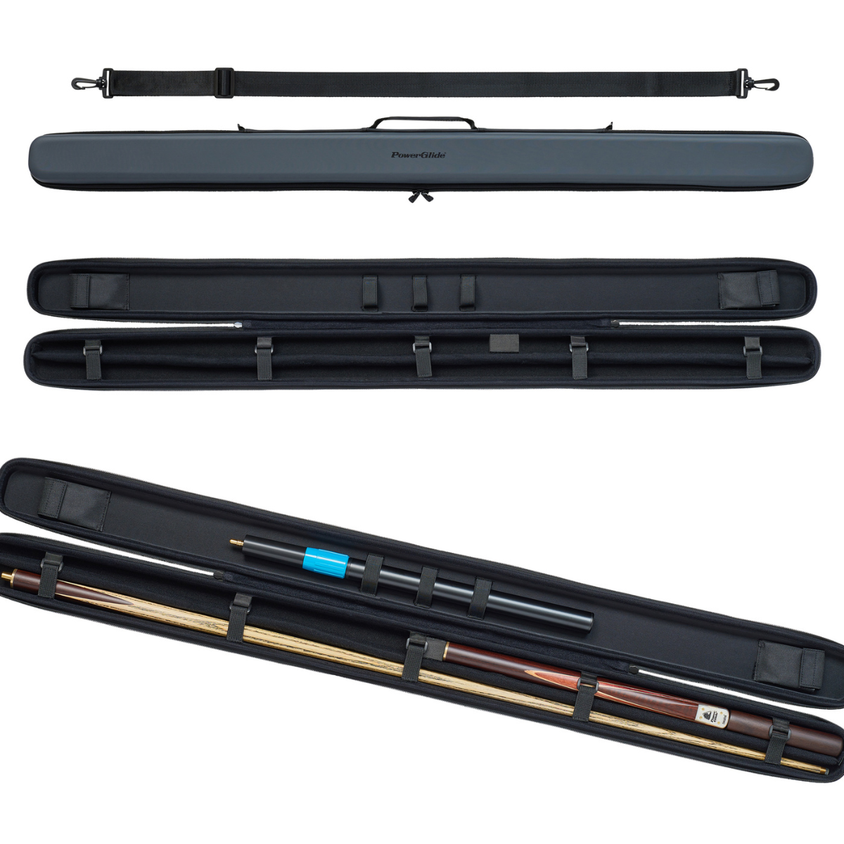 PowerGlide Snooker & Pool Cue Case Svartur Met Grey 3/4 Joint - Holds 1 Cue