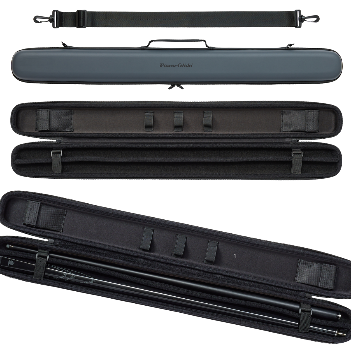 PowerGlide Snooker & Pool Cue Case Svartur Met Grey Centre Joint - Holds 1 Cue