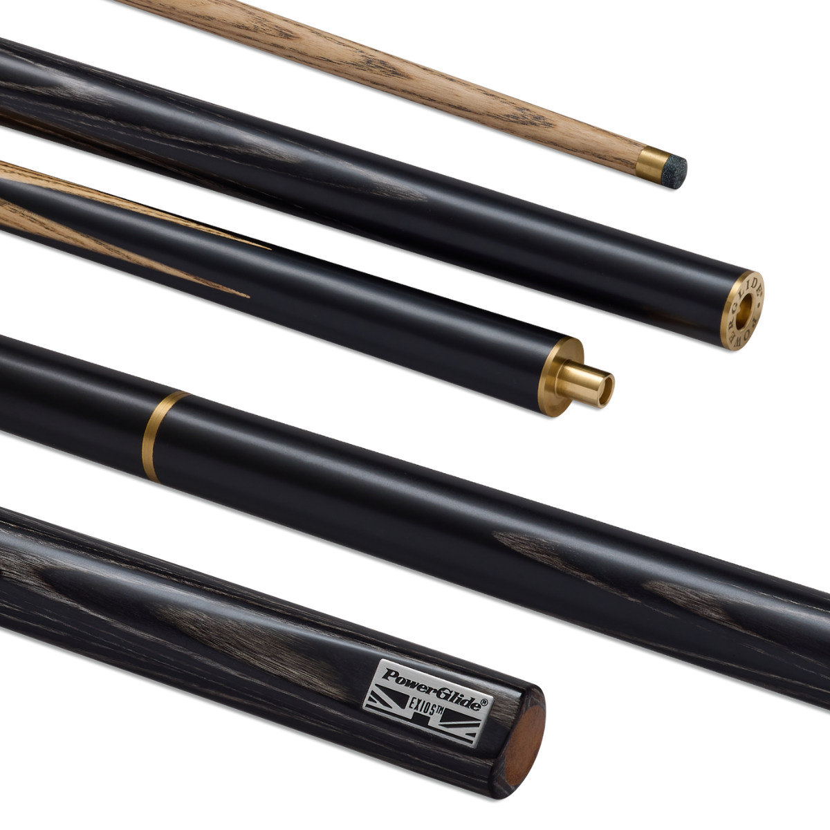 PowerGlide Snooker & Pool Cue Centre Or 3/4 Jointed Exios Black 57" 145cm