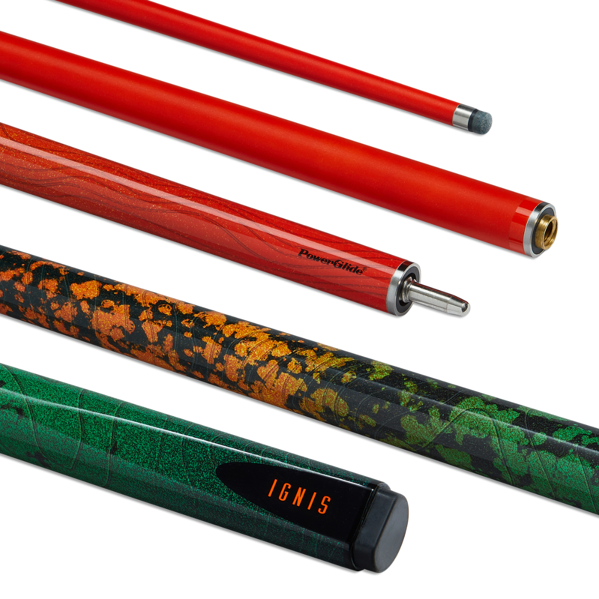 PowerGlide Snooker & Pool Cue Centre Jointed 3K Carbon Fibre Ignis Orange 57" 145cm