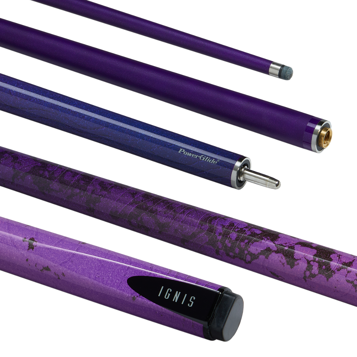 PowerGlide Snooker & Pool Cue Centre Jointed 3K Carbon Fibre Ignis Purple 57" 145cm