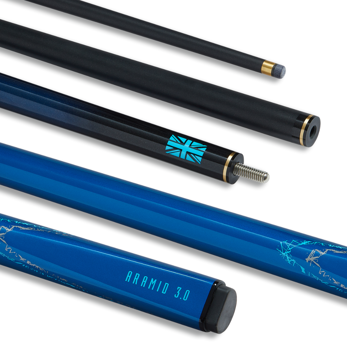 PowerGlide Snooker & Pool Cue Centre Jointed 3K Carbon Fibre Aramid Blue 57" 145cm