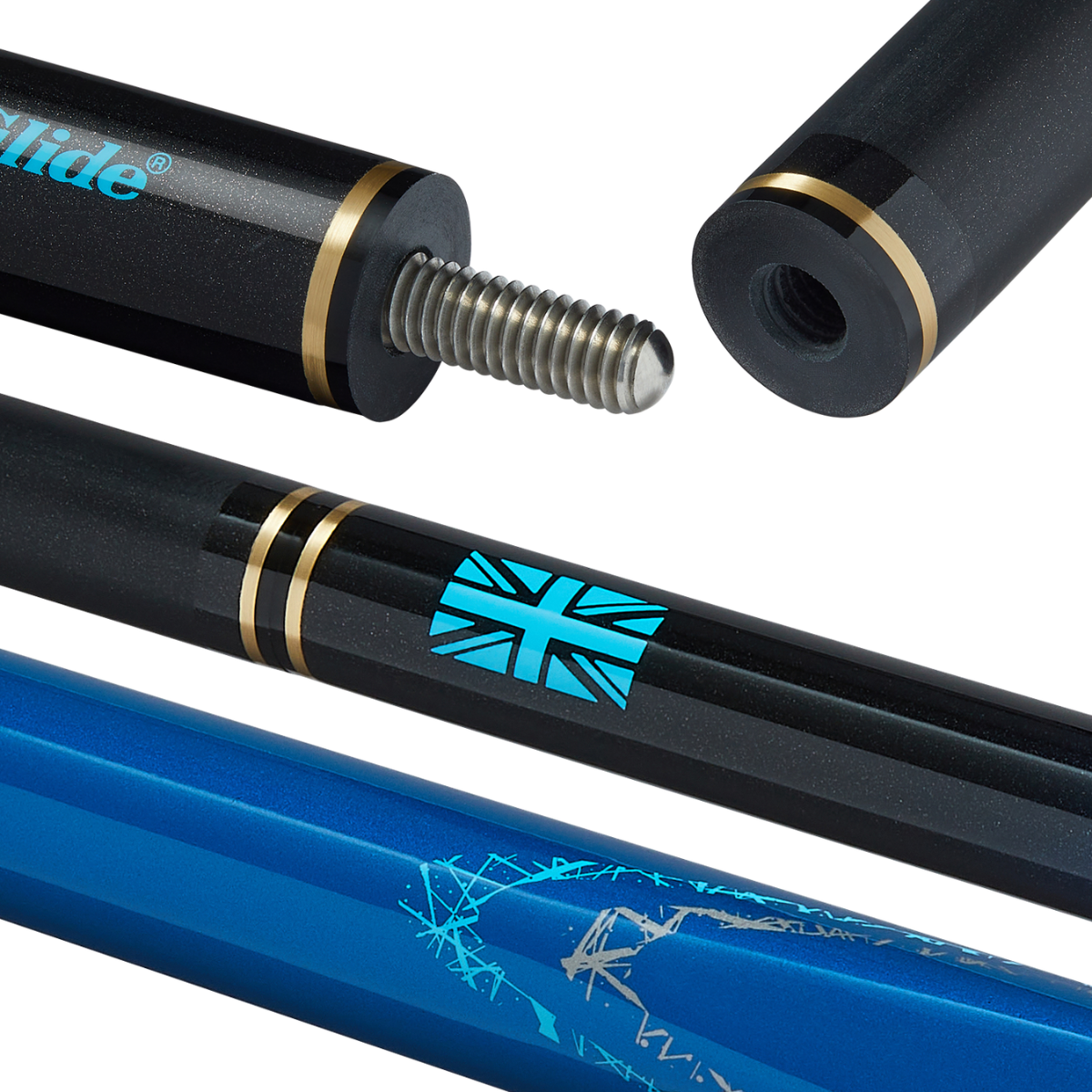 PowerGlide Snooker & Pool Cue Centre Jointed 3K Carbon Fibre Aramid Blue 57" 145cm