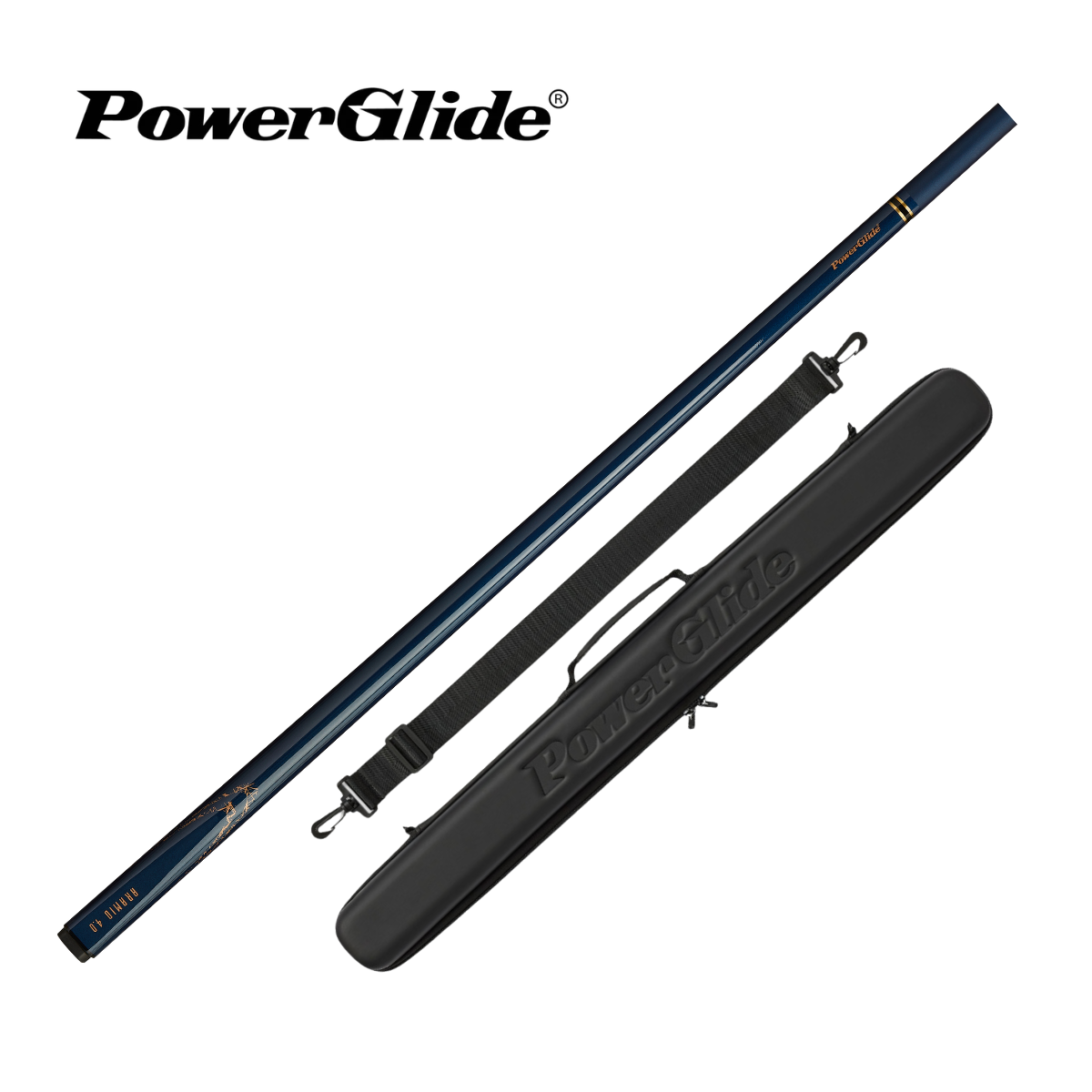 PowerGlide Snooker & Pool Cue Centre Jointed 3K Carbon Fibre Aramid Blue Rose Gold 57" 145cm
