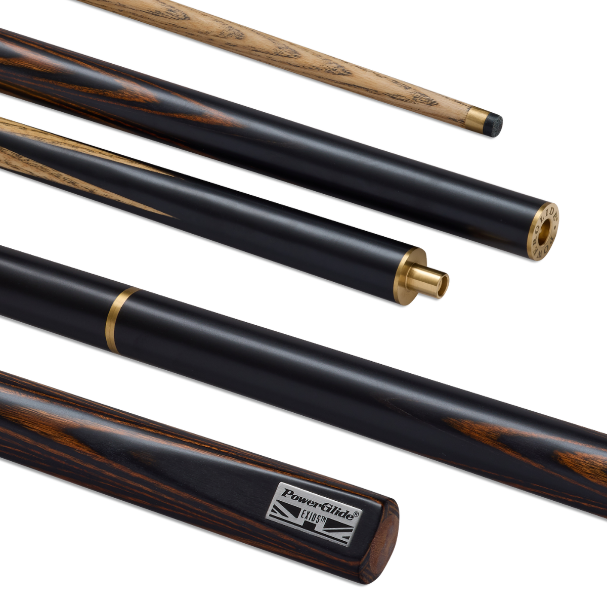 PowerGlide Snooker & Pool Cue Centre Or 3/4 Jointed Exios Brown 57" 145cm