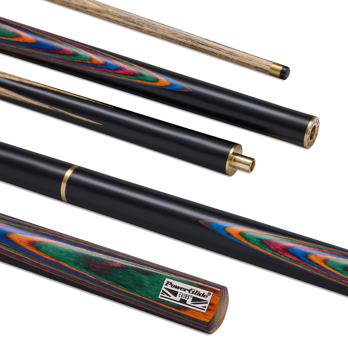 PowerGlide Snooker & Pool Cue 3/4 Jointed Exios Rainbow 57" 145cm