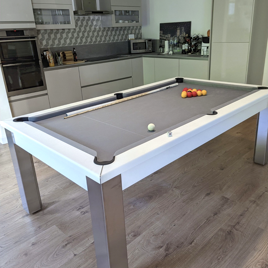 The Elixir 6ft & 7ft British Pool Table W/Dining Top Shadow White